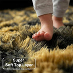 Amdrebio Black Gold Yellow Grey Rugs for Living Room Bedroom Decor, 6x9 Large Fluffy Furry Fuzzy Area Rug for Kids Room Dorm Home Office, Modern Cool Leopard Cheetah Shag Carpet for Teen Boys Men