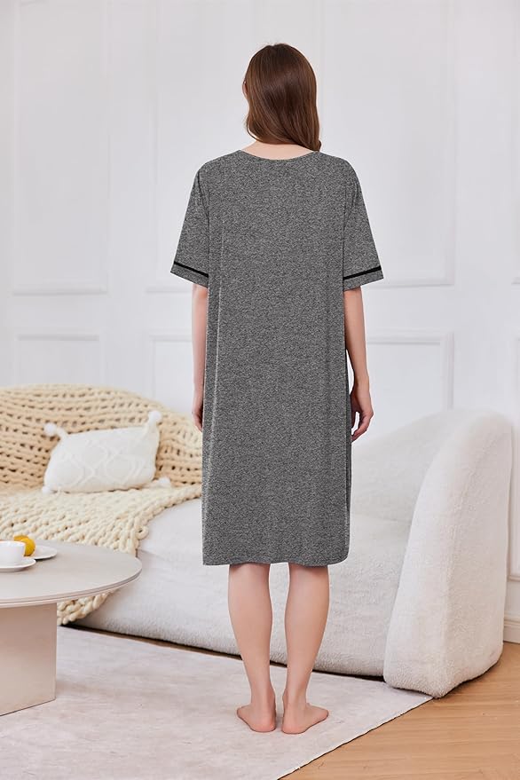Ekouaer Women Zipper Robe Short Sleeve Duster Housecoat Short Bathrobes Zip Front Nightgown with Pockets S-3XL