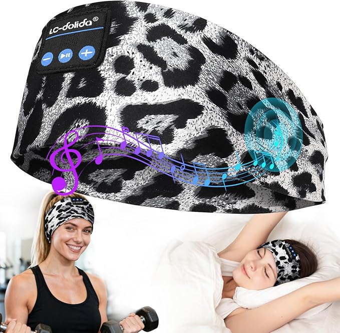 LC-dolida Sleep Headphones Headband Bluetooth 5.4, Sports Headband Earphones Wireless with Speaker Microphone USB C for Women Sleeping Gift Workout Jogging Yoga Insomnia Travel Meditation