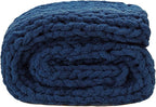 YAAPSU Chunky Knit Throw Blanket for Couch, 51"x63", 100% Hand Knitted Thick Cable Knit with Cozy Jumbo Chenille Yarn, Soft Large Rope Knot Crochet Blankets for Sofa Bed Living Room Décor, Navy Blue