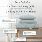 Southshore Fine Living, Inc. Lightweight Quilt, Oversized Quilts for King Bed, Soft Coverlet, 3-Piece Bedspread Set with Two Matching Quilted Pillow Shams, All Season Cal/King Quilt, Harbor Mist Blue