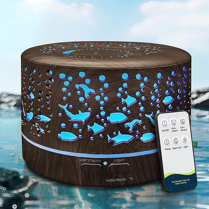 Diffusers for Essential Oils Large Room with R/C,600ml Essential Oil Diffusers for Home,Waterless Auto Off 7 Colors Changed 3 Mist Modes,Cool Mist Humidifiers for House Bedroom Decor,Gifts,Dark Wood