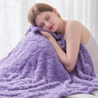 NEWCOSPLAY Super Soft Throw Blanket Lavender Love Premium Silky Flannel Fleece 3D Heart Checkered Lightweight Bed Blanket All Season Use (Lavender Love, Throw(50"x70"))