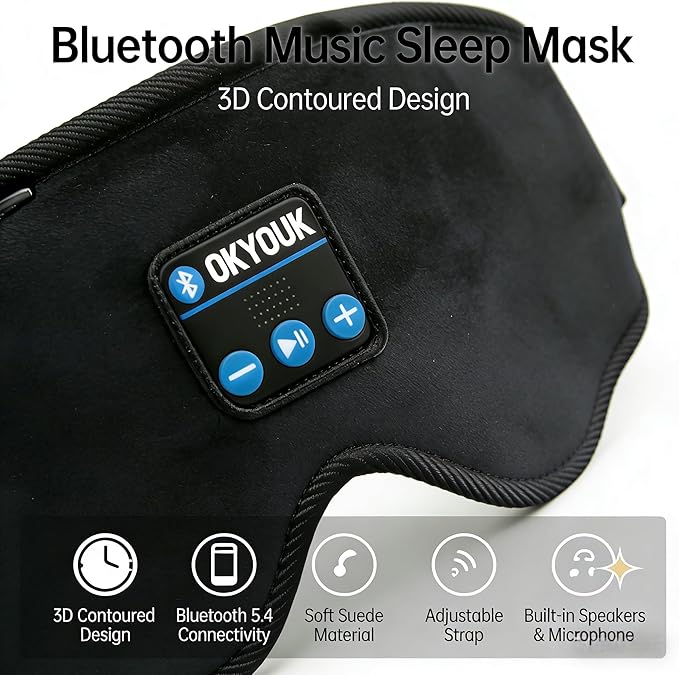 2026 New Sleep Headphones Pro | Built-in White Noise Sleep Mask,75g Ultra-Light Bluetooth Eye Mask for All Face Shapes, Zero-Pressure Fit, Breathable Bamboo, 100% Blackout for Deep Sleep & Travel