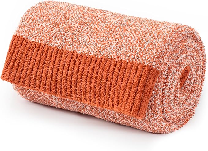 Carriediosa Heather Throw Blanket 50" X 60", 400GSM Ultra Soft Microfiber Fuzzy Fluffy Reversible Knitted Blankets Cozy Plush Lightweight and Warm Fall Throws for Couch, Bed, Sofa, Rust