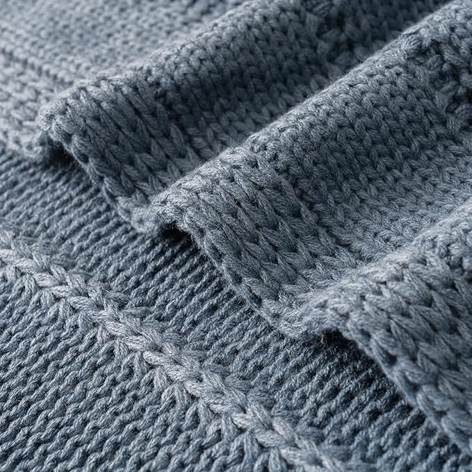 RECYCO Cable Knit Dusty Blue Throw Blanket for Couch, Super Soft Warm Cozy Decorative Knitted Throw Blanket 2.3LB for Bed, Sofa, Chair 50"x60"