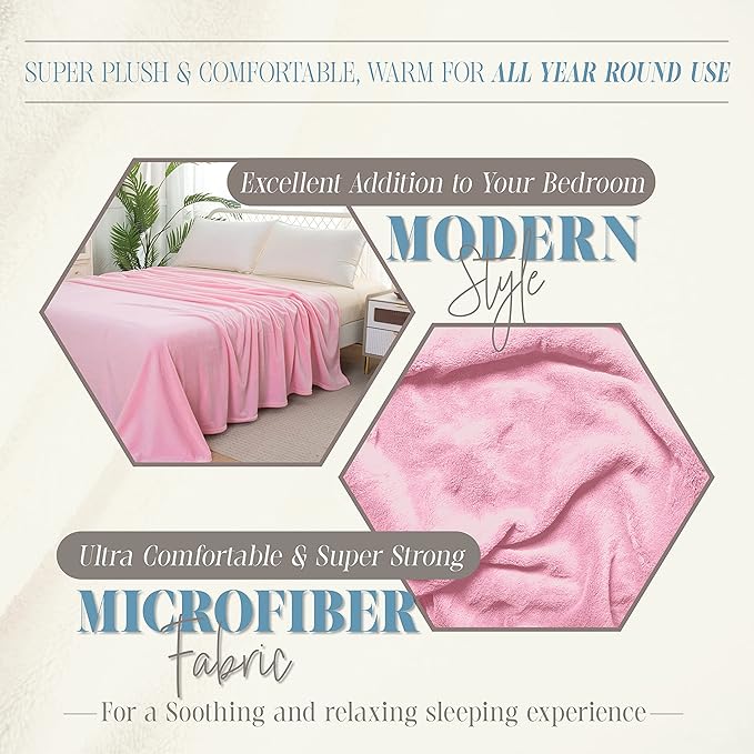 Elegant Comfort Luxury Velvety Feel Blanket, All-Season Lightweight Blanket, Ultra Plush, Soft, Cozy-Fuzzy Flannel Fleece for Couch, Sofa, Bed, Travel, Solid Design, Twin/Twin XL, Light Pink