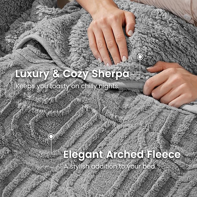 Sherpa Fleece Adult Weighted Blanket Great for Sleep, 15 lbs Dual Sided Soft Fuzzy Heavy Blankets for Couch Bed Sofa, Cozy Warm Fluffy Arched Jacquard Throw for Winter (Grey, 60" x 80", 15 Pounds)