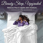 SLEEP SANCTUARY Satin Sheets Twin Size – 3 Piece Luxury Silky Bed Set, Softer Than Silk, 15" Deep Pocket, Cooling & Wrinkle-Free, Moisture-Wicking & Breathable for Hair & Skin (Striped White)