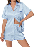 Ekouaer Womens Silk Satin Pajamas Set Animals Print Pjs Button Down Short Sleeve Lounge Set 2 Piece Sleepwear