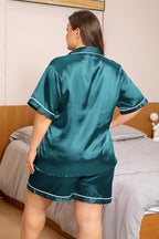 Vozanet Women's Short Sleeve Satin Pajama Sets Silky Ladies Button Down Loungewear Plus Size Nighty Shorts Sets XL to 5XL