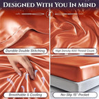 SLEEP SANCTUARY Satin Sheets King Size – 4 Piece Luxury Silky Bed Set, Softer Than Silk, 15" Deep Pocket, Cooling & Wrinkle-Free, Moisture-Wicking & Breathable for Hair & Skin (Burnt Orange)