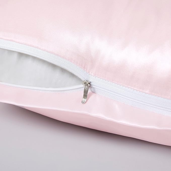Satin Pillowcases with Zipper （20x30）,Queen Size Pillowcases Set of 2, Blush Pink Silk Pillowcase for Hair and Skin