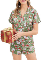 Ekouaer Womens Silk Satin Pajamas Short Sleeve PJS Shorts Set Soft Button Down Sleepwear 2 Piece Loungewear S-5XL