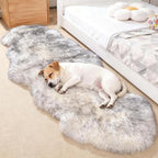 Genuine Sheepskin Rug with Little Patches-Real Wool Throw Carpet Pad for Bedroom Floor Living Room Sofa Fur(Wolf Tipped, 2FT×6FT Patchwork)
