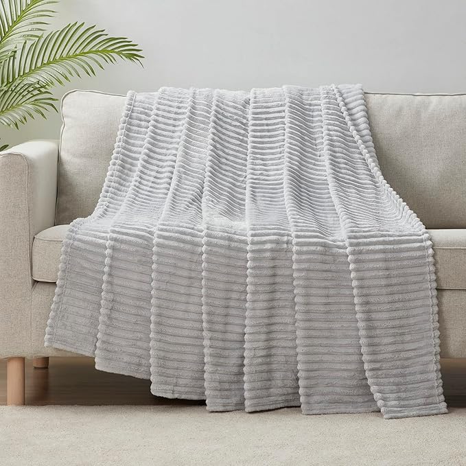 Nestl Light Grey Blanket King Size for Bed - Cozy Warm Fuzzy Blankets for Women, Plush Large Fleece Throws for Girls - Silver, 108 x 90 Inches