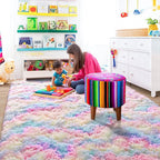 ISEAU Rainbow Rug for Living Bedroom, 6 x 9 Feet Fluffy Area Rugs for Bedroom, Ultra Kawaii Abstract Shaggy Colorful Carpet, Fuzzy Cute Rug for Kids Girl Room Decor
