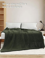 YnM Cotton Weighted Blanket, Handmade Chunky Knitted Design, Soft and Cozy, Temperature Regulating and Breathable, Machine Washable Throw for Sleep or Home Decor (Pine Green, 60x80 Inch, 25lbs)