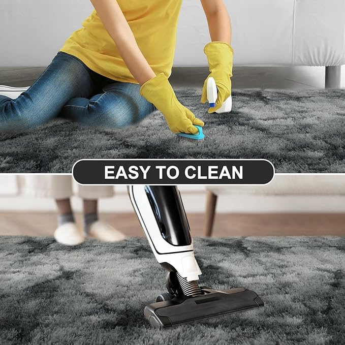 junovo 4x6 Fluffy Shaggy Area Rugs - Ultra Soft Washable High Pile Bedroom Rug for Kids, Living Room, Nursery & Dorm - Non-Slip Floor Carpet, Grey Aesthetic Home Decor