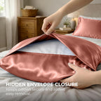 Pure Bedding Satin Pillowcase 2 Pack - King Size (20"x40", Blush Pink) - Silky Pillow Cases for Hair and Skin - Satin Pillow Covers with Envelope Closure - Extra Soft Premium Microfiber