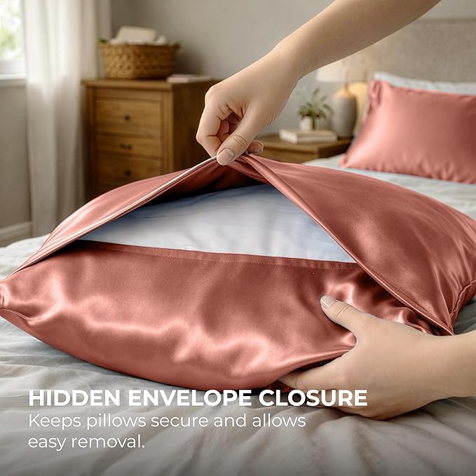 Pure Bedding Satin Pillowcase 2 Pack - King Size (20"x40", Blush Pink) - Silky Pillow Cases for Hair and Skin - Satin Pillow Covers with Envelope Closure - Extra Soft Premium Microfiber