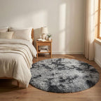 duduta Grey Round Rug for Kids Nursery Playroom, 4x4 ft Tie Dye Gray Fluffy Shag Rugs for Bedroom Classroom Dorm Decor, Washable Non Slip