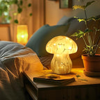 Glass Mushroom Table Lamp, 5.9" Cute LED Night Light for Home Decor, Battery Operated (3 AA), Modern Ambient Light for Living Room Bedroom Office Light Pink