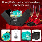 Preserved Blue Real Rose with Heart I Love You Necklace -Eternal Flowers Rose Birthday Gifts for Women Mom Her Wife Girlfriend Grandma on Valentines Mothers Day Christmas Anniversary Romantic-Blue