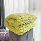 Chunky Knit Blanket Throw 40"×40", Chenille Throw Blankets, Handmade Warm & Cozy Blanket Couch Bed Home Decor, Soft Breathable Fleece Banket, Christmas for Couch Bed Sofa Best Gift (Green)