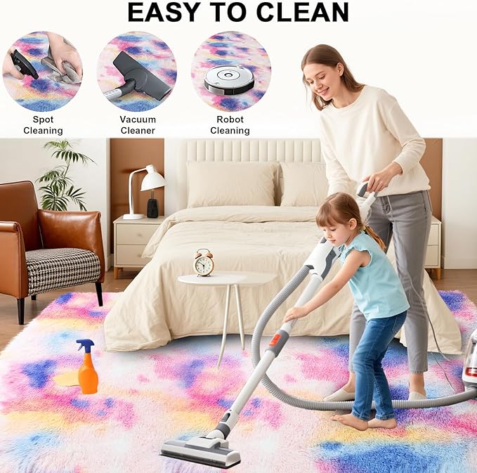 Rainbow Fluffy 4x6 Area Rugs for Bedoom Girls, Soft Fuzzy Furry Shag Rug for Kids Room, Kawaii Princess Plush Shaggy Bedside Rug, Cute Colorful Living Room Decor for Nursery Baby, Upgrade Anti-Skid