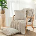 Striped Throw Blanket and Pillow Covers Set (No Inserts) for Couch and Bed, Plush Warm Lightweight Fuzzy Faux Fur Blanket for All Seasons (50" x 60", Oatmeal)