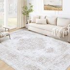 XLUEZ Area Rug 5x7 Living Room Rug, Machine Washable Vintage Distressed Medallion Rug Non-Slip Soft Low Pile Large Indoor Rugs for Bedroom Kitchen Dining Room Office(Beige,5'x7')