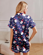 Ekouaer 2 Pack Pajama Sets for Women Silk Satin Pj Short Sleeve Button Down Sleepwear Top and Shorts Summer Lounge Set S-XXL