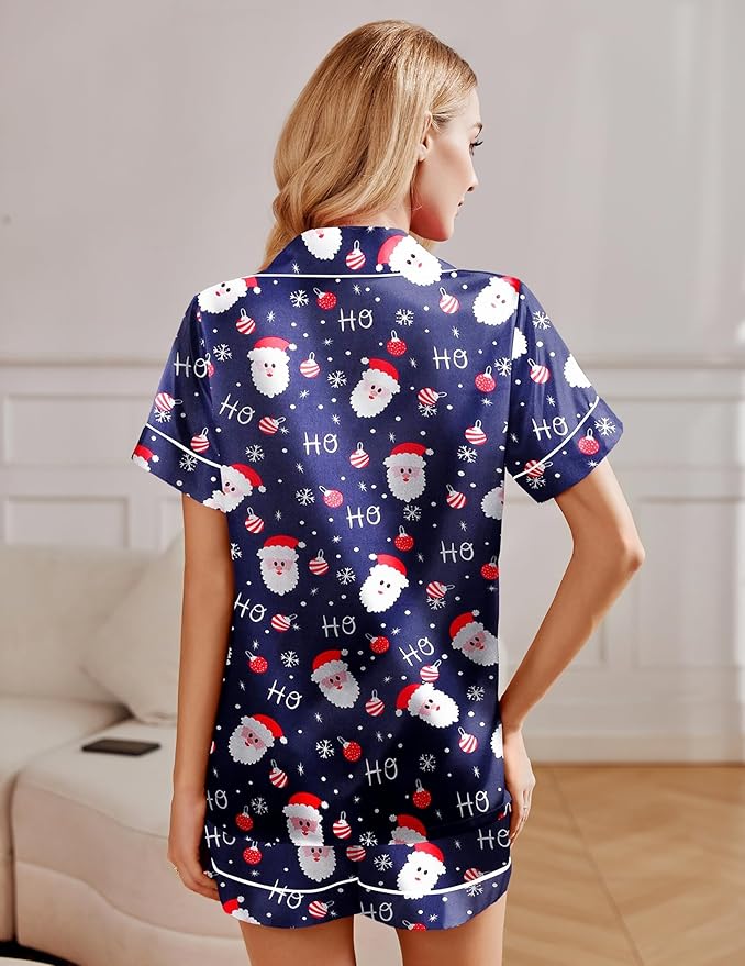 Ekouaer 2 Pack Pajama Sets for Women Silk Satin Pj Short Sleeve Button Down Sleepwear Top and Shorts Summer Lounge Set S-XXL