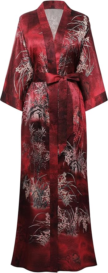 PRODESIGN Kimono Robes for Women - Long Silky Sleepwear Nightgown Bathrobe Floral Dressing Gowns Blouse Bride Bridesmaid Robe