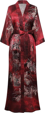 PRODESIGN Kimono Robes for Women - Long Silky Sleepwear Nightgown Bathrobe Floral Dressing Gowns Blouse Bride Bridesmaid Robe