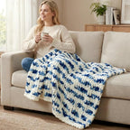 Amélie Home Chunky Knit Throw Blanket for Couch, Soft Chenille Handmade Crochet Throw Rope Knot Blanket for Couch, 50"x60", Space-Dyed Blue Striped