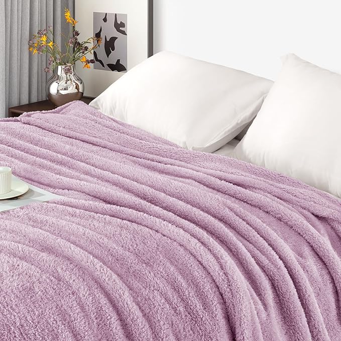 Exclusivo Mezcla Fleece Bed Blankets Queen Size, Ultra Soft, Lightweight and Fuzzy Light Purple Blanket for Women, Home Decor, 90x90 Inches