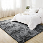 Litanika 6x9 Shag Area Rug for Living Room Bedroom, Tie-Dyed Dark Grey High Pile Soft Plush Shaggy Furry Bedside Playroom Dorm Carpet, Non-Slip, Non-Shedding Modern Indoor Floor Rug