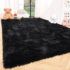 ISEAU Ultra Soft Fluffy Rug for Bedroom, 3 x 5 Feet Shaggy Area Rugs for Living Room Fuzzy Carpet Comfy Nursery Mat Bedside Carpets for Kids Boys Room Home Decor, Black