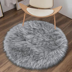 Faux Fur Grey Round Rugs 3ft for Bedroom, Small Fluffy Fuzzy Circle Rug Furry Shag Shaggy Carpet for Living Room Kids Teen Girls Room, Plush Circular Rug for Nursery Room