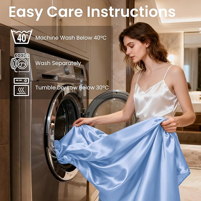 Love's cabin Full Size Satin Sheet Sets - 4 Piece Sky Blue Silky Sheet Set Full with Deep Pocket, Luxury Silk Feel Bed Sheets Full Bedding Set (1 Flat Sheet,1 Fitted Sheet,2 Pillow Cases)