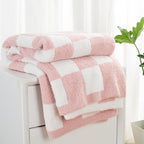 Carriediosa Checkered Throw Blanket 50" X 60", 400GSM Ultra Soft Microfiber Fuzzy Fluffy Reversible Cute Preppy Knitted Blankets Cozy Plush Fall Throws for Couch, Bed, Sofa, Dusty Pink