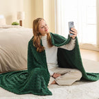 NEWCOSPLAY Super Soft Twin Blanket Green Premium Silky Flannel Fleece 3D Waffle Checkered Lightweight Bed Blanket All Season Use (Dark Green, Twin(60"x80"))