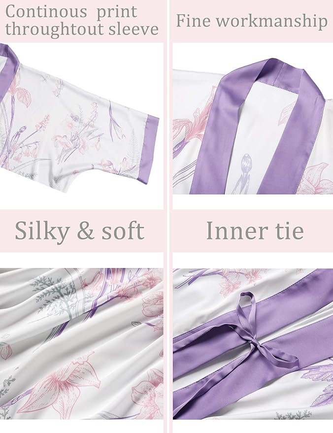 Aensso Long Soft Lightweight Silky Kimonos Robes for Women, Luxury Japanese Floral Womens Kimono Robe