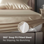 Bedsure Satin Sheets Full Size - 4 Piece Silky Bedsheets with 15 Inches Deep Pocket Fitted Bedsheet,1 Flat Sheet, 2 Satin Pillowcases, Good for Hair & Skin (Full, Champagne)