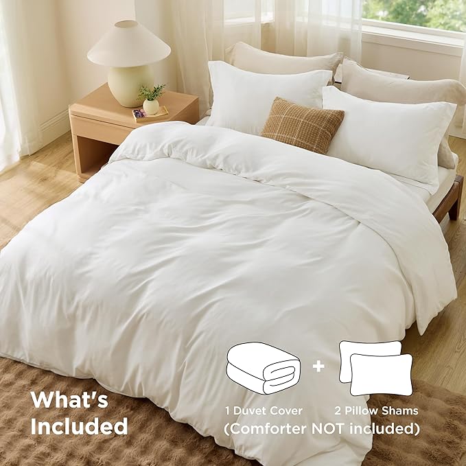 Bedsure Duvet Cover California King Size - Soft Double Brushed Bedding Set for Kids & Adults, Zipper Closure, 3 Pieces, Includes 1 Duvet Cover (104"x98") & 2 Pillow Shams, NO Comforter, Cream White