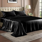 BEDELITE Satin Sheets Twin Size Bed Set, Luxury Soft Black Silky Sheets for Hair and Skin, Similar to Silk Bed Sheets Set 3 Pieces with 1 Deep Pocket Fitted Sheet, 1 Flat Sheet, and 1 Pillowcase