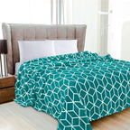 Elegant Comfort Luxury Velvety Feel Blanket, All-Season Lightweight Blanket, Ultra Plush, Soft, Cozy-Fuzzy Flannel Fleece for Couch, Sofa, Bed, Travel, Cube Design, Full/Queen, Turqouise