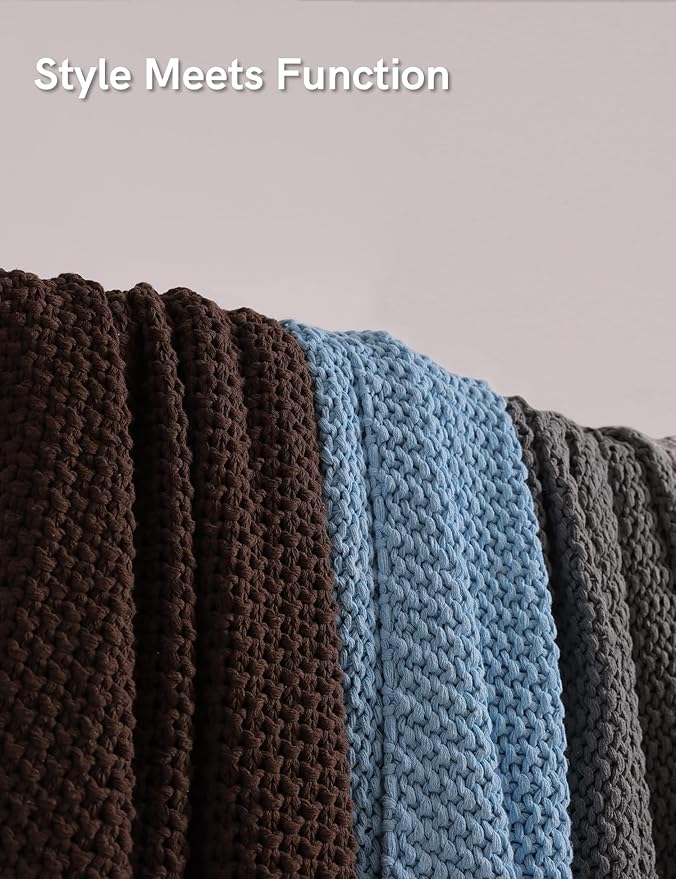 YnM Chunky Cotton Knit Throw Blanket, Cable Knit Throws for Bed Couch Sofa, Comfy & Relaxing, Decorative Piece for Farmhouse Modern Boho Rustic Scandinavian Chic Vibe, Chocolate Brown 50x60 Inches